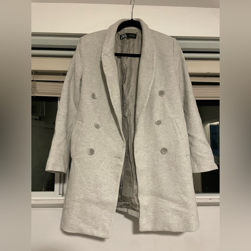 Zara Grey/ White Pea Coat